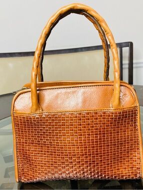 Patricia Nash Vintage Woven Leather Paris Satchel - British Tan Basketweave